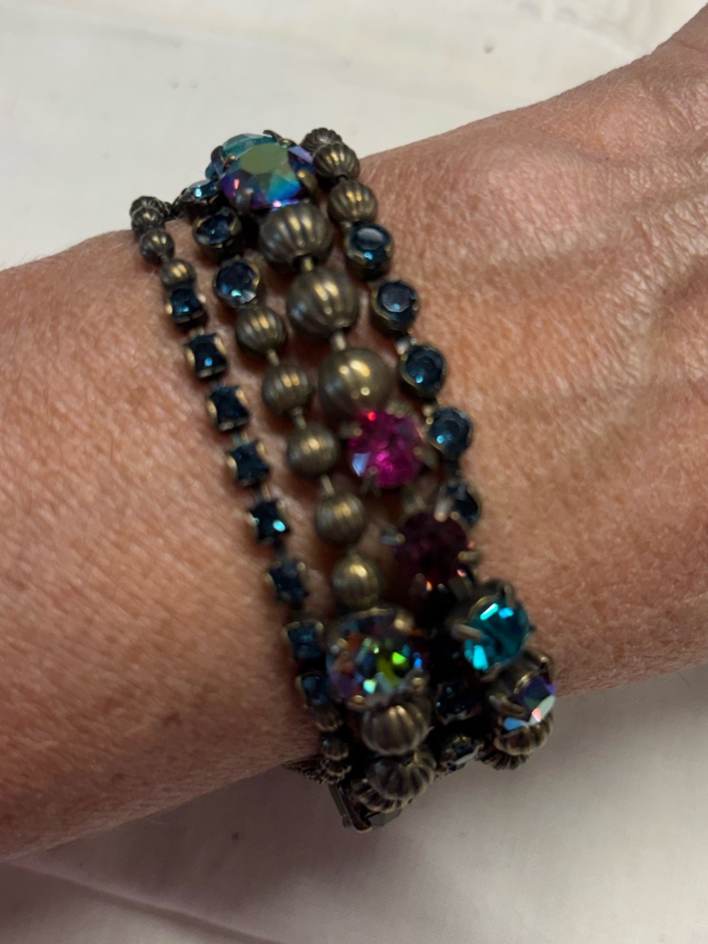 Sorrelli Teal Blue Pink Multi-Strand Crystal Bracelet